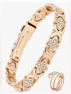 Feraco Pure Copper Bracelet & Ring for Women, Ultra Strength Magnetic
